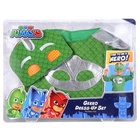 PJ Masks Turbo Blast Gekko Dress Up Set with Soft Mask, Size 4-6X, Kids Pretend Play Costumes ...