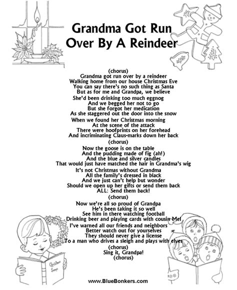 BlueBonkers: Grandma Got Run Over by a Reindeer Free Printable Christmas Carol Lyrics Sheets ...