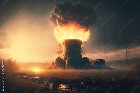 explosion in a nuclear power plant, fire, mushroom cloud, catastrophe ...