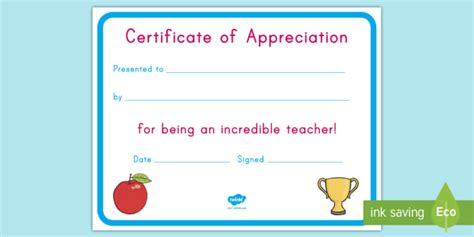 Teacher Appreciation Certificate | Printable Resource