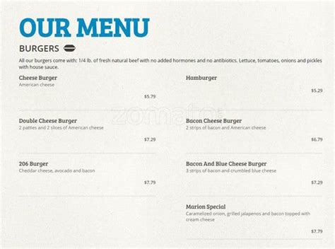 206 Burger Company Menu, Menu for 206 Burger Company, Downtown, Seattle - Urbanspoon/Zomato