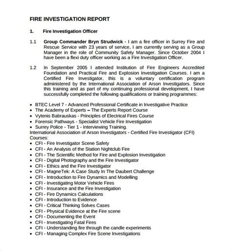 Sample Fire Investigation Report Template (3) | PROFESSIONAL TEMPLATES ...