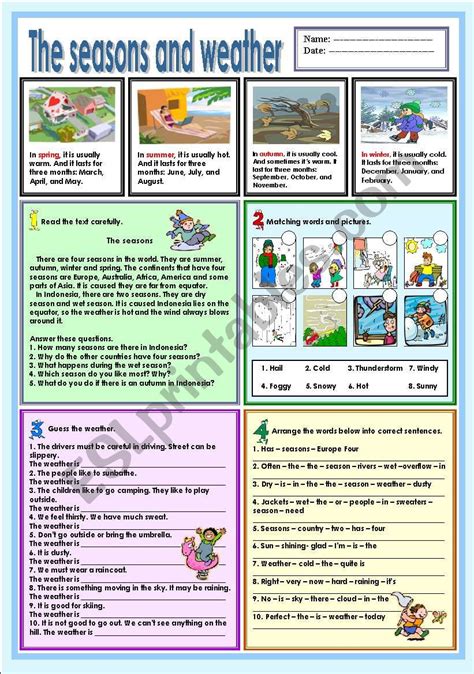 The weather and seasons (Explanations of 4 seasons and weather) - ESL ...