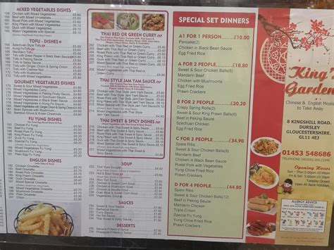 Menu at Kings Garden fast food, Dursley