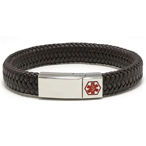 Wide Braided Leather Medical Alert ID Bracelet