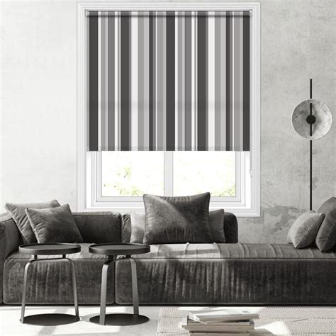 Grey, Black & White Monotone Striped Roller Blinds, Made to Measure