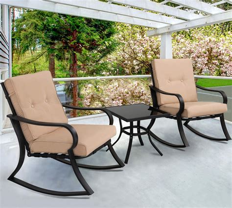 SUNCROWN Outdoor 3-Piece Rocking Chairs Bistro Set, Black Steel Patio ...