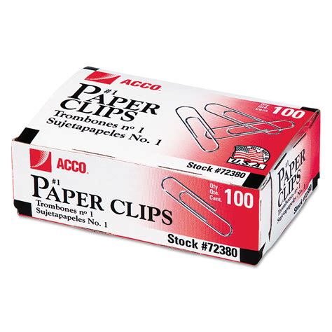 ACCO Smooth Standard Paper Clip, #1, Silver, 100/Box, 10 Boxes/Pack | OfficeSupply.com