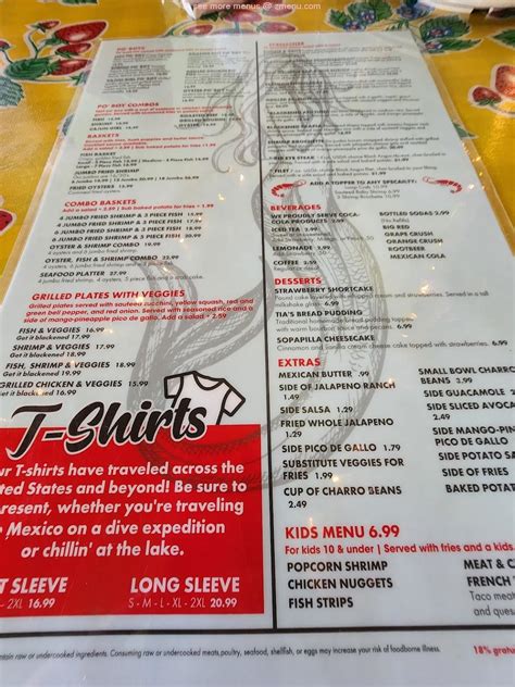 Menu at Tia Juanita's Fish Camp restaurant, Henderson