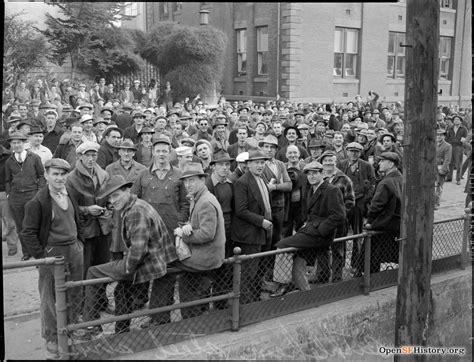 File:1941 Bethlehem Steel Strike, shipyard workers assembled on 20th Street east of Illinois ...