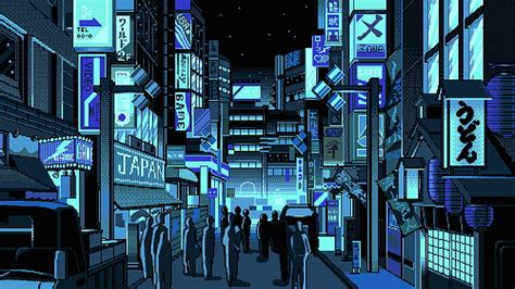 Japan, pixel art, street, people, HD wallpaper | Wallpaperbetter