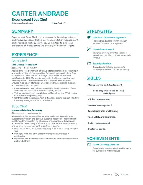 5 Sous Chef Resume Examples & Guide for 2024