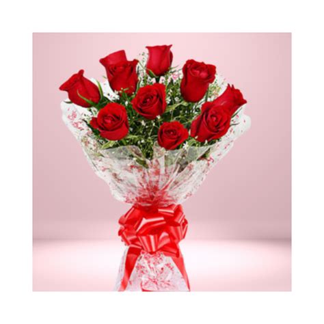 Fresh Red Roses Bouquetin Cellophane Wrapping (Bunch of 8)