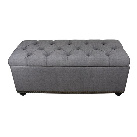 Ore International 18" Tufted Grey Storage Bench+3pcs Ottoman Seating