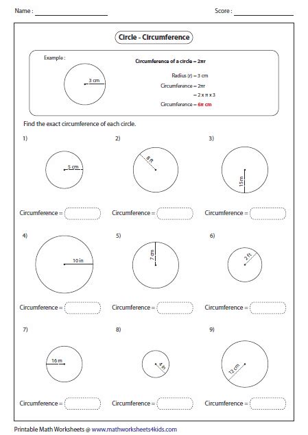 Finding The Area Of A Circle Worksheets