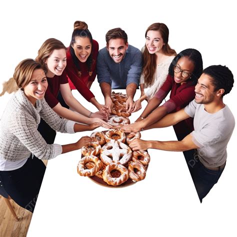 Christmas Celebration Multiracial Group On A Table Millennial Diverse Group Eating Roscon De ...