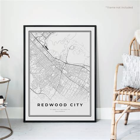 Redwood City Map Print Redwood City Street Map California - Etsy