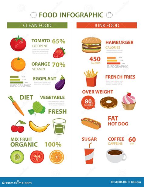 Healthy And Junk Food Infographic Stock Vector - Image: 50506409