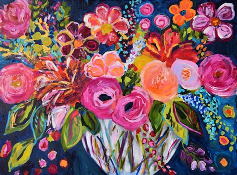 Fine Art Print, Hand Painted Canvas Print, Large Still Life, Abstract Flowers, Colorful Bold ...