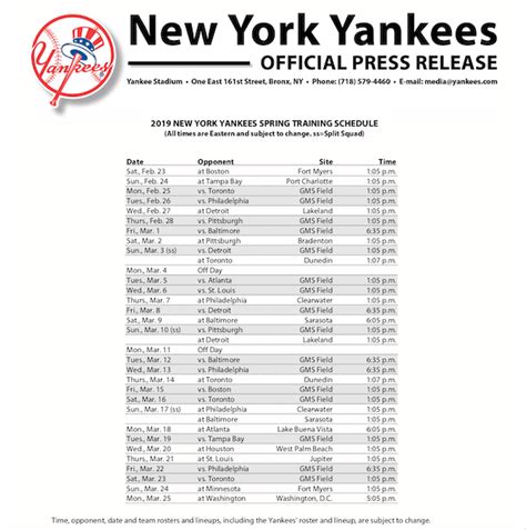 2019 New York Yankees Spring Training Schedule | Muscle Sport Magazine