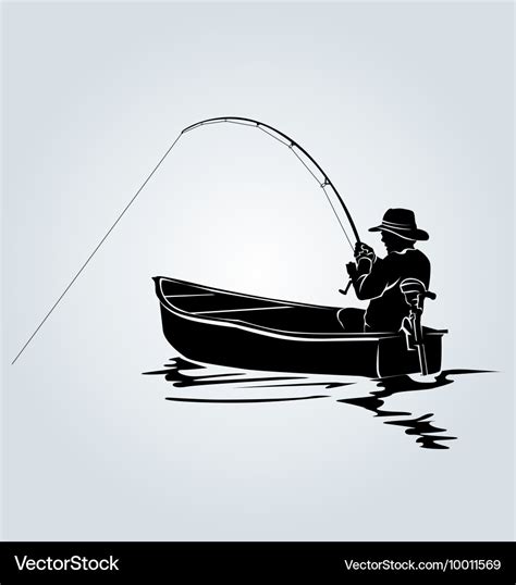 Silhouette of a fisherman in a boat Royalty Free Vector