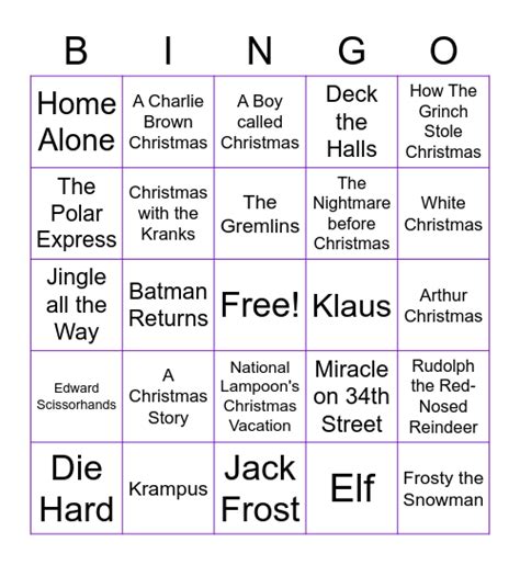 Christmas Movie Bingo Card