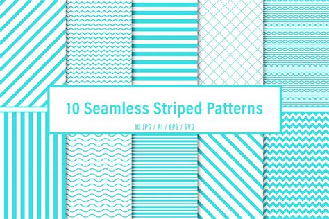 10 Seamless Light Blue Striped Patterns Graphic by CutePik · Creative Fabrica