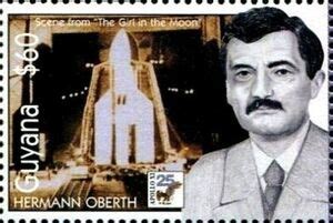 Stamp: Hermann Oberth, Scene from “The Girl in the Moon (Guyana(25th Anniversary Of First Manned ...