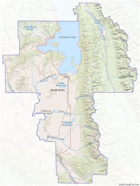 Topographic map of Lake County, Montana | Montana