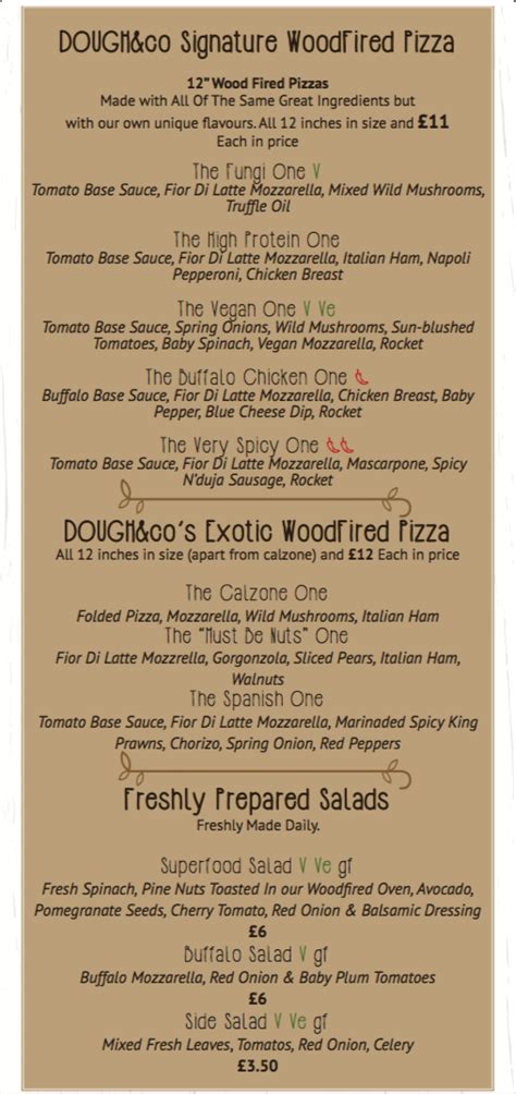 DOUGH&co Woodfired Pizza Colchester's full menu online