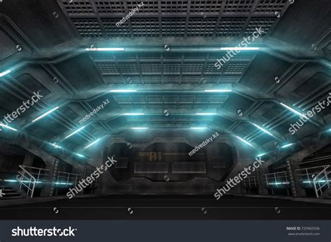 Futuristic Design Spaceship Interior 3d Render Stock Illustration 725965936