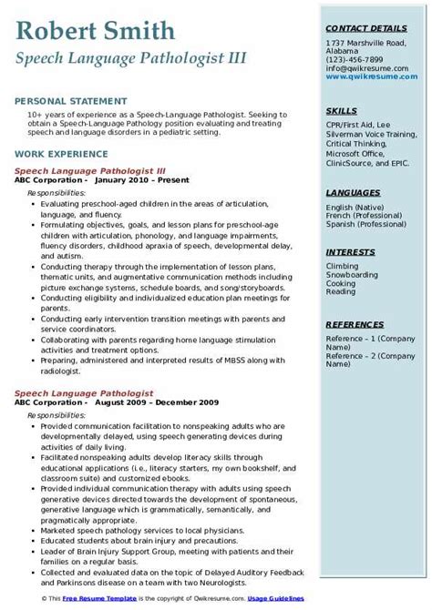 Speech Language Pathologist Resume Samples | QwikResume | Resume ...