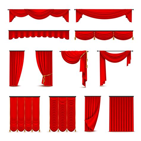 Luxury Red Curtains Draperies Realistic Set 471991 Vector Art at Vecteezy