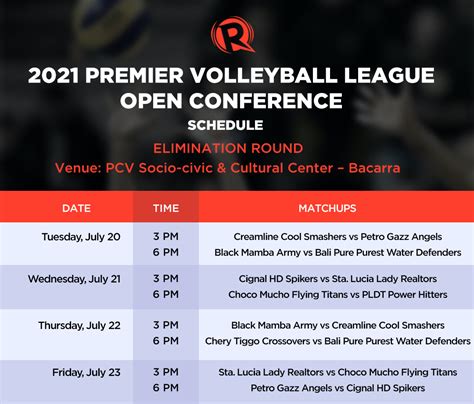 SCHEDULE: 2021 Premier Volleyball League Open Conference