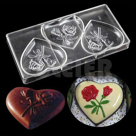 large heart shape baking mold polycarbonate chocolate moulds plastic fondant decor candy molds ...