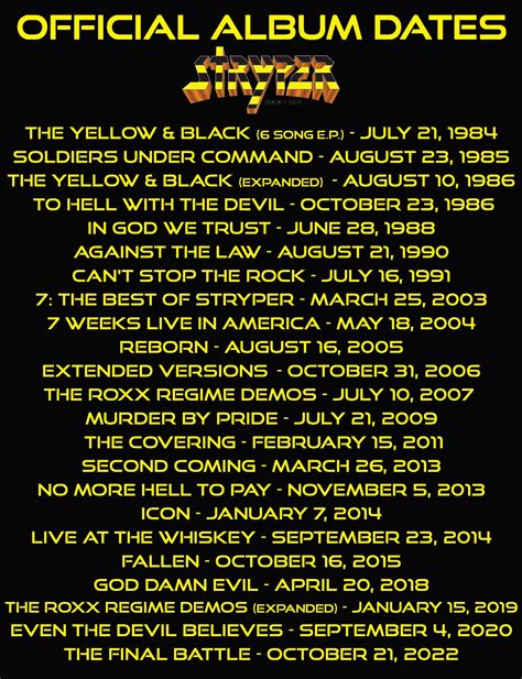 OFFICIAL ALBUM DATES — STRYPER - The Official Website