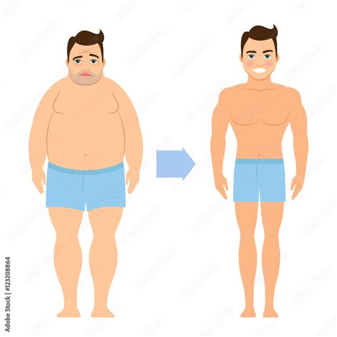 Cartoon vector man before and after weight loss Stock Vector | Adobe Stock