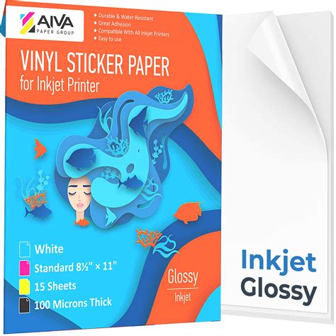 Buy Printable Vinyl Sticker Paper for Inkjet Printer - Glossy White - 15 Self-Adhesive Sheets ...