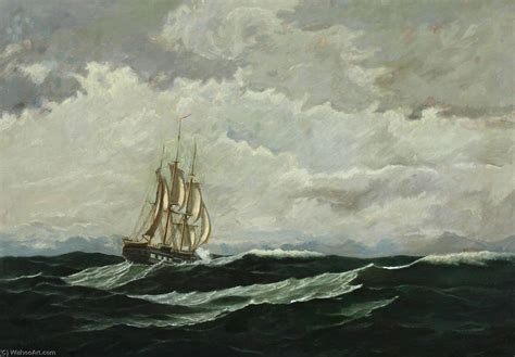 Oil Painting Replica Seascape with warship in high seas by Jens Erik ...