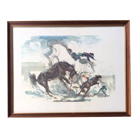 Vintage Mid-Century Francis Chase Roping a Calf Cowboy Framed Print | Chairish