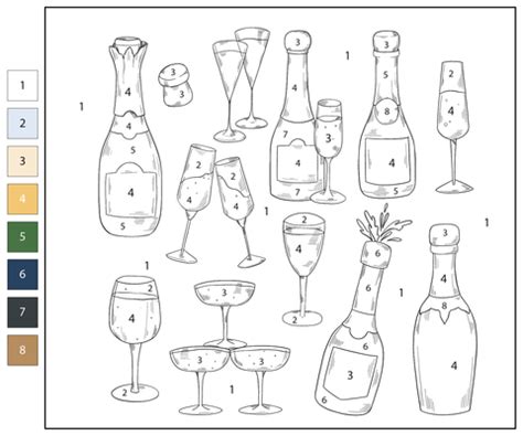 Color by Number: Champagne coloring page | Free Printable Coloring Pages