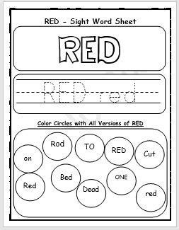 Red Sight Word Printable Worksheet - EnglishBix