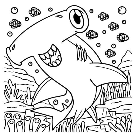 Premium Vector | Hammerhead shark coloring page for kids