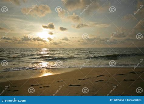 Sunset over Alleppey Beach stock photo. Image of india - 100079266