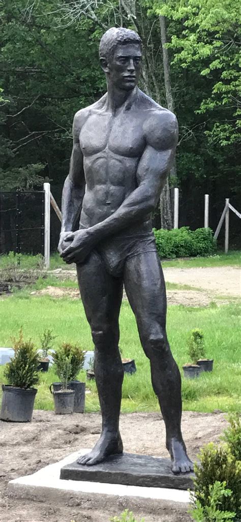 Life-Size Standing Bronze Naked Muscle-Filled Male Garden Statue