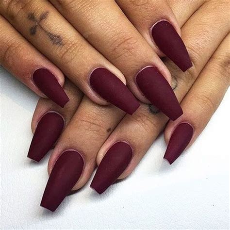 61 Amazing Nail Color ideas For Fall | Maroon nails, Burgundy nails, Coffin nails matte