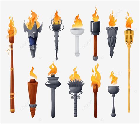 Medieval Torch Vector Hd PNG Images, Medieval Torches With Burning Fire Vector Set, Beach ...