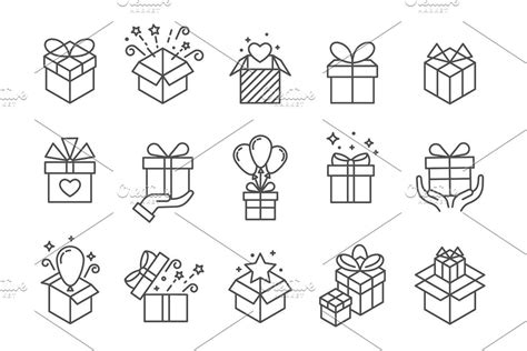 Gift boxes icons. Birthday present | Box icon, Birthday icon, Present drawing