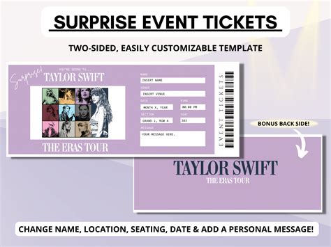 Editable Taylor Swift The Eras Tour Tickets Template Taylor - Etsy Portugal