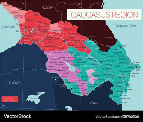 Caucasus region detailed editable map Royalty Free Vector